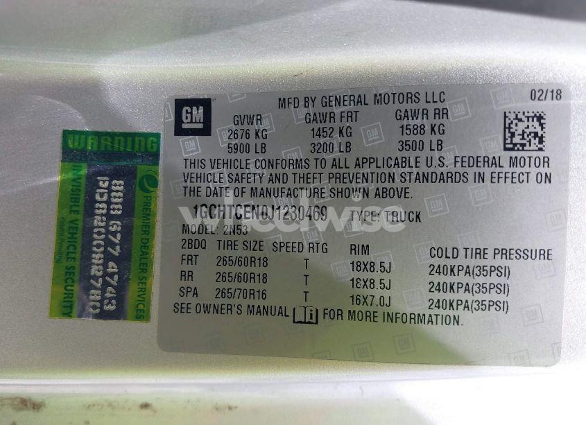 Photo 9 of 2018 Chevrolet Colorado LT (VIN 1GCHTCEN0J1230469)