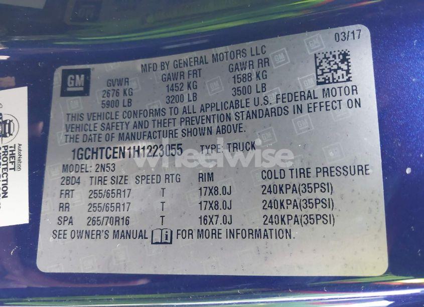 Photo 9 of 2017 Chevrolet Colorado LT (VIN 1GCHTCEN1H1223055)