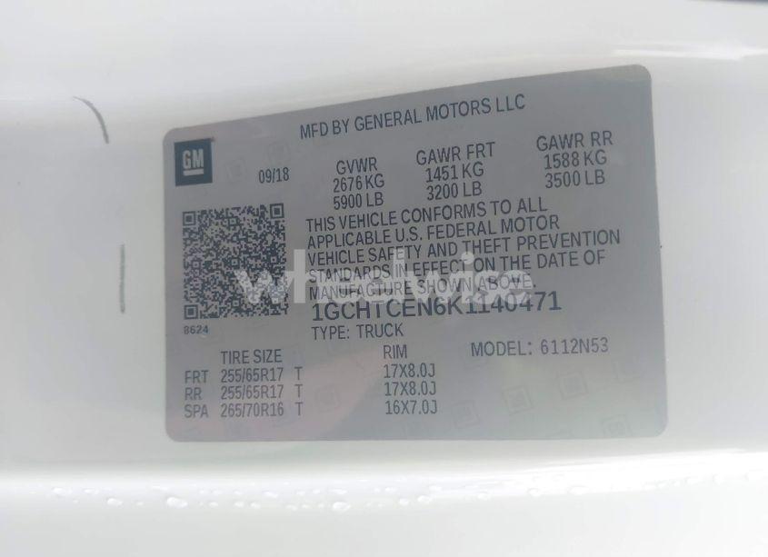 Photo 9 of 2019 Chevrolet Colorado LT (VIN 1GCHTCEN6K1140471)