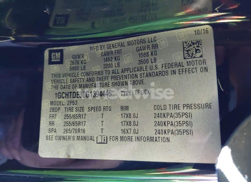 Photo 9 of 2016 Chevrolet Colorado Z71 (VIN 1GCHTDE30G1394446)