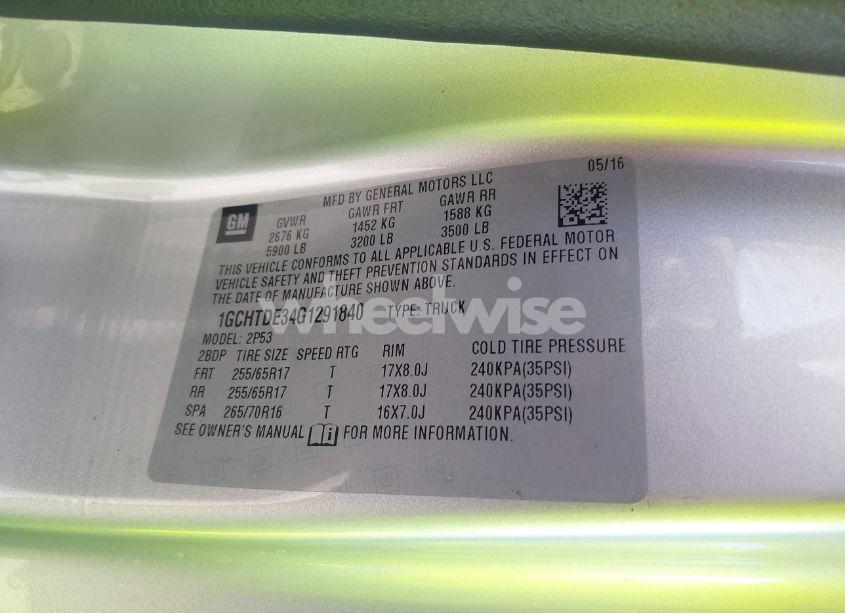 Photo 9 of 2016 Chevrolet Colorado Z71 (VIN 1GCHTDE34G1291840)