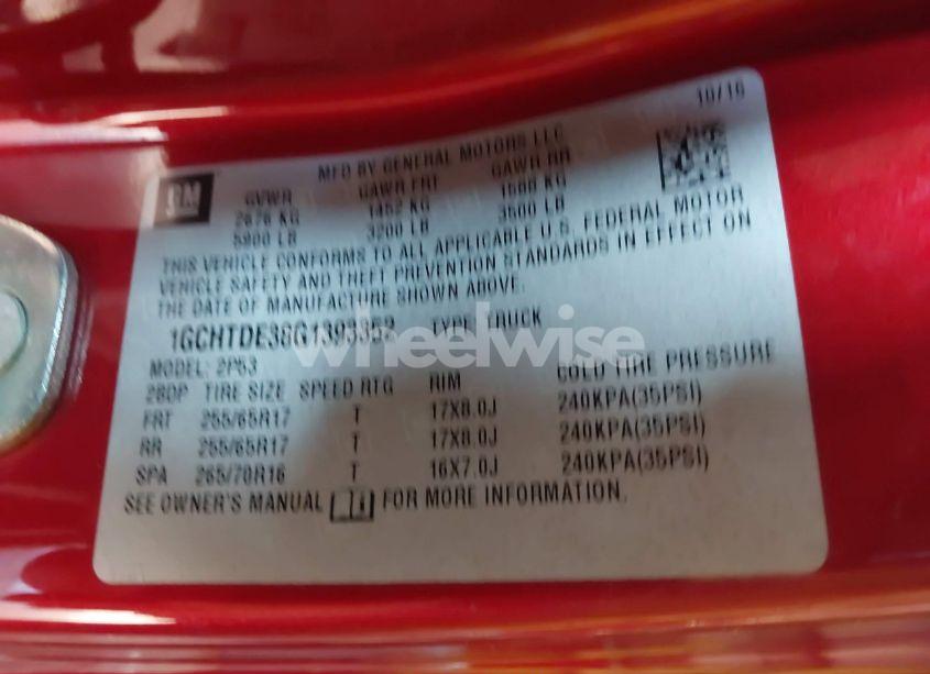 Photo 9 of 2016 Chevrolet Colorado Z71 (VIN 1GCHTDE38G1393352)