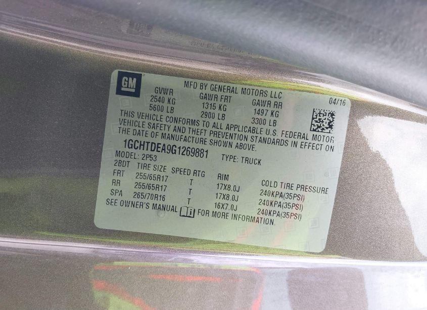 Photo 9 of 2016 Chevrolet Colorado Z71 (VIN 1GCHTDEA9G1269881)