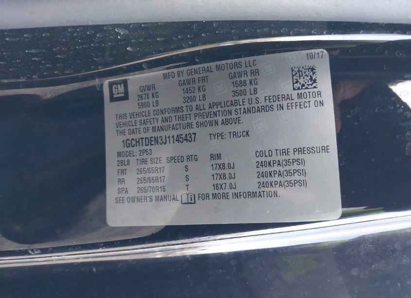 Photo 9 of 2018 Chevrolet Colorado Z71 (VIN 1GCHTDEN3J1145437)