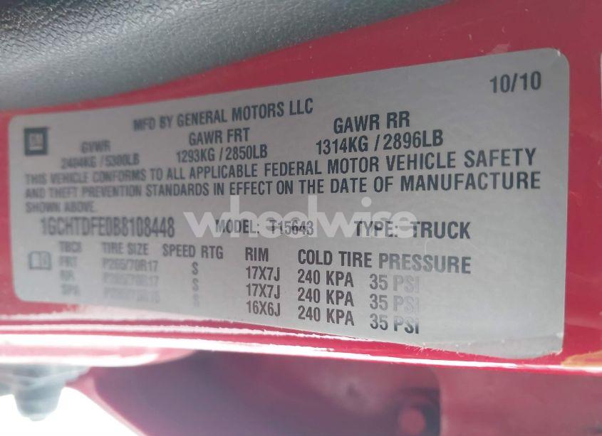 Photo 9 of 2011 Chevrolet Colorado 2LT (VIN 1GCHTDFE0B8108448)