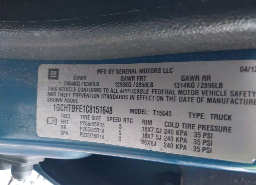 Photo 9 of 2012 Chevrolet Colorado 2LT (VIN 1GCHTDFE1C8151648)