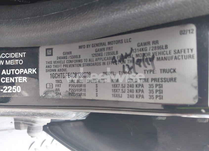 Photo 9 of 2012 Chevrolet Colorado 2LT (VIN 1GCHTDFE4C8138800)