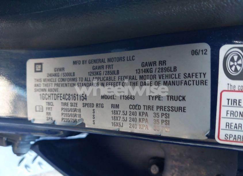 Photo 9 of 2012 Chevrolet Colorado 2LT (VIN 1GCHTDFE4C8161154)