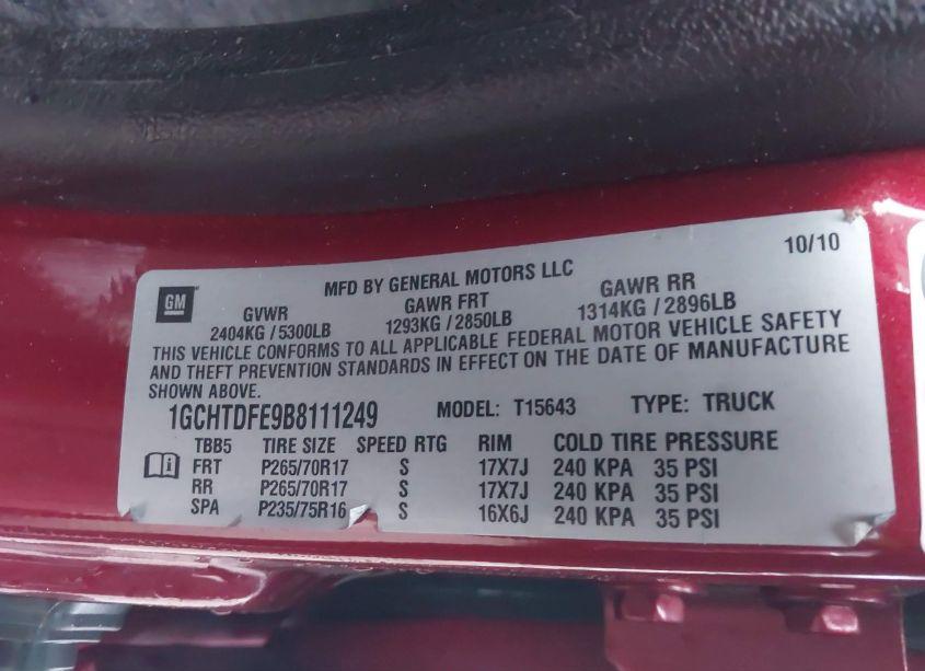 Photo 9 of 2011 Chevrolet Colorado 2LT (VIN 1GCHTDFE9B8111249)