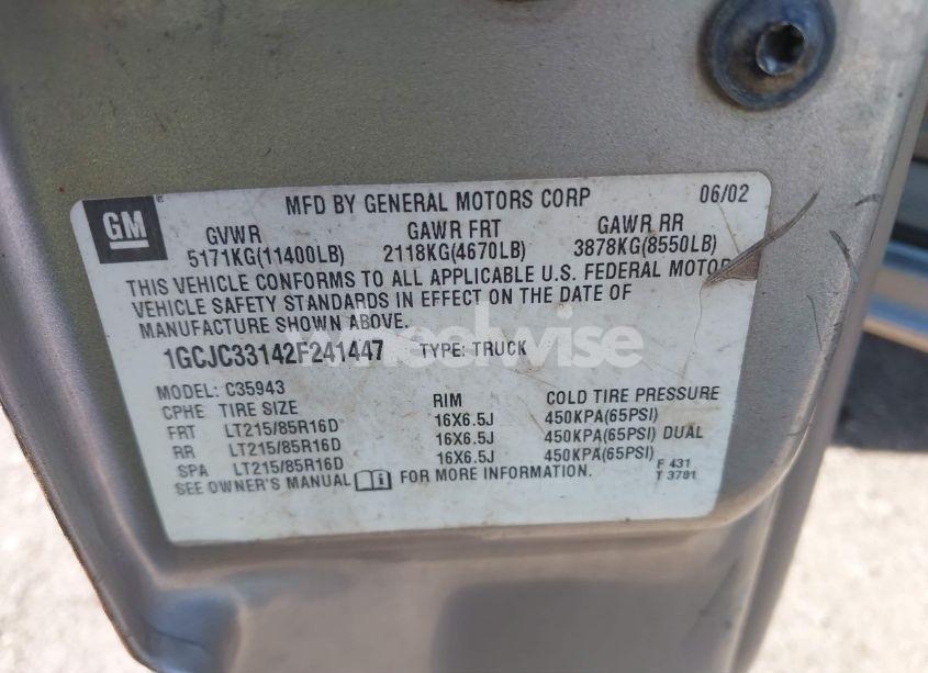 Photo 8 of 2002 Chevrolet Silverado 3500 LS (VIN 1GCJC33142F241447)