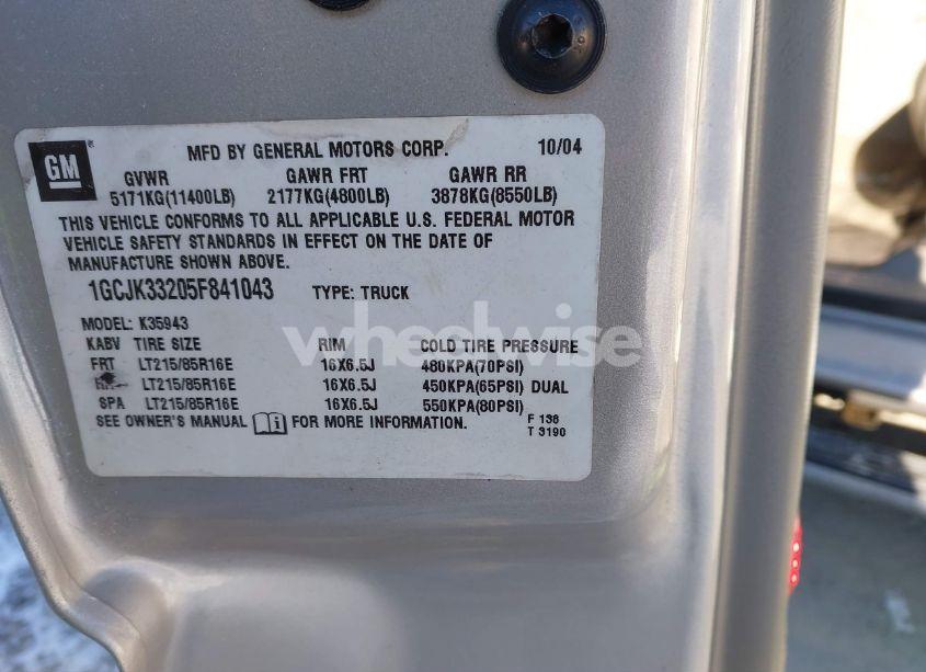 Photo 8 of 2005 Chevrolet Silverado 3500 LT (VIN 1GCJK33205F841043)