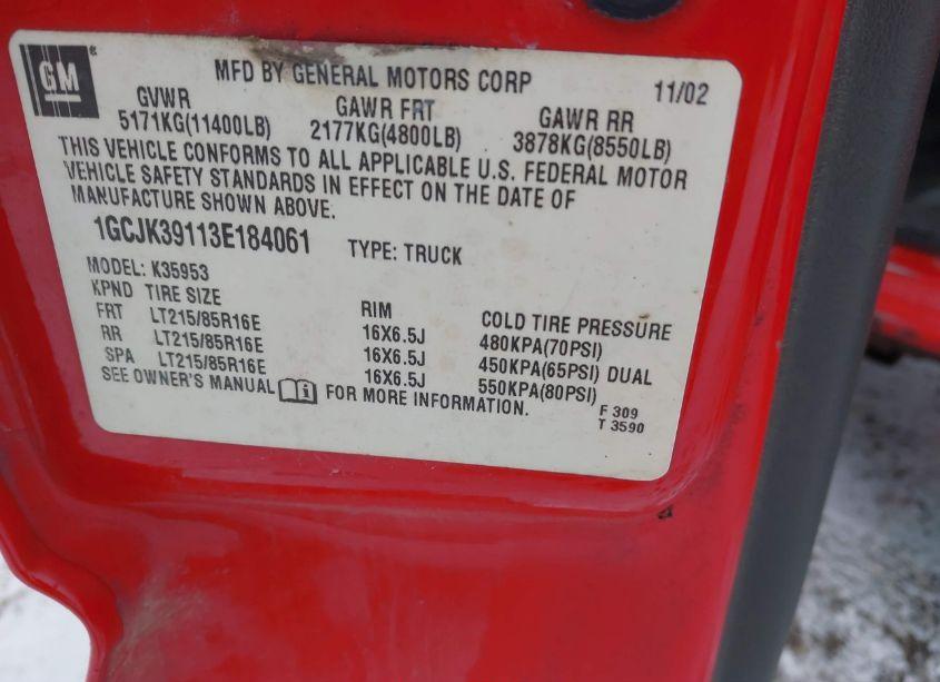 Photo 8 of 2003 Chevrolet Silverado 3500 LS (VIN 1GCJK39113E184061)