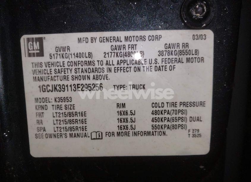 Photo 9 of 2003 Chevrolet Silverado 3500 LS (VIN 1GCJK39113E295256)