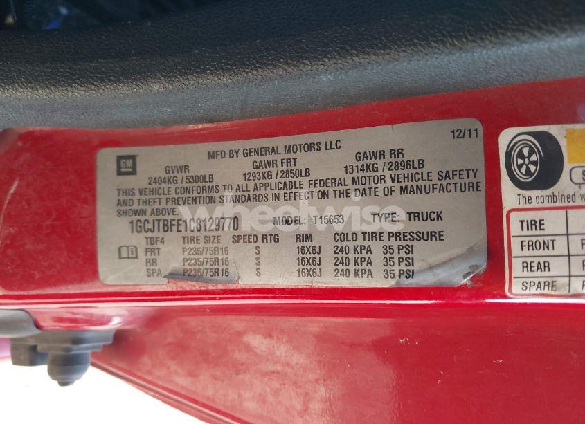 Photo 9 of 2012 Chevrolet Colorado WORK TRUCK (VIN 1GCJTBFE1C8129770)