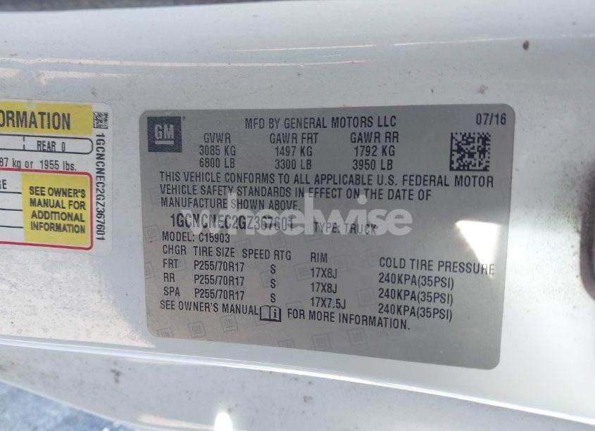 Photo 9 of 2016 Chevrolet Silverado 1500 WT (VIN 1GCNCNEC2GZ367601)