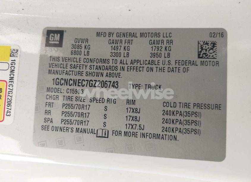 Photo 9 of 2016 Chevrolet Silverado 1500 WT (VIN 1GCNCNEC7GZ206743)