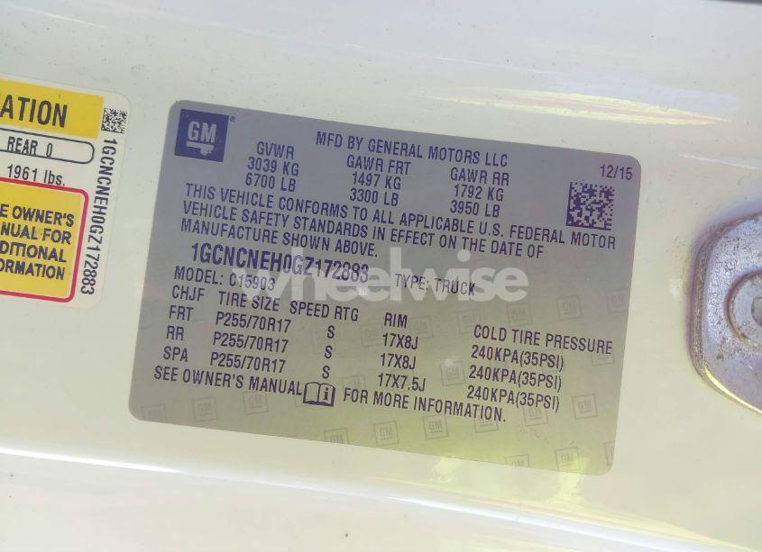 Photo 9 of 2016 Chevrolet Silverado 1500 WT (VIN 1GCNCNEH0GZ172883)