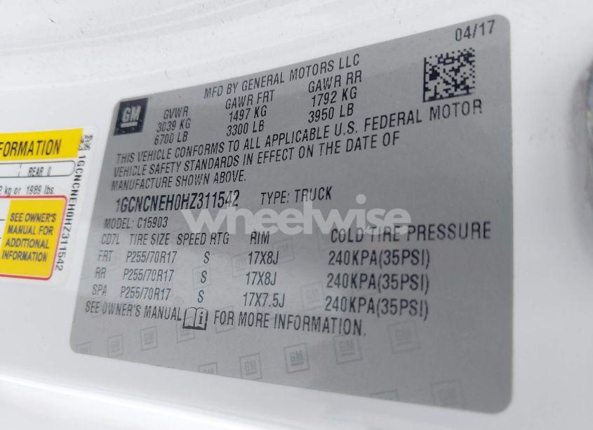 Photo 9 of 2017 Chevrolet Silverado 1500 WT (VIN 1GCNCNEH0HZ311542)