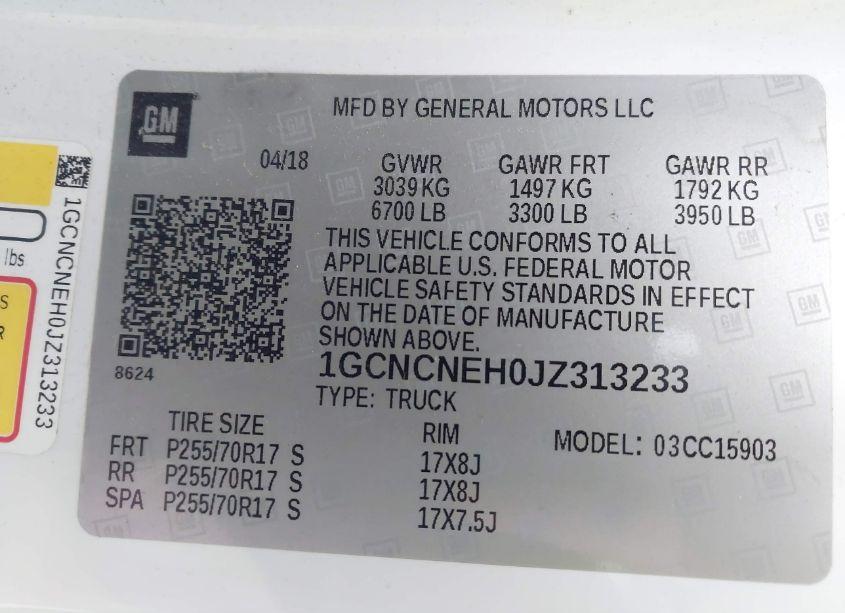 Photo 9 of 2018 Chevrolet Silverado 1500 WORK TRUCK (VIN 1GCNCNEH0JZ313233)