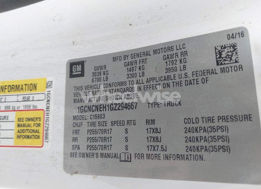 Photo 9 of 2016 Chevrolet Silverado 1500 WT (VIN 1GCNCNEH1GZ294667)