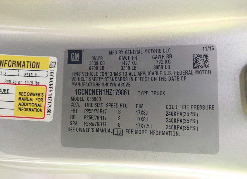 Photo 9 of 2017 Chevrolet Silverado 1500 WT (VIN 1GCNCNEH1HZ179861)