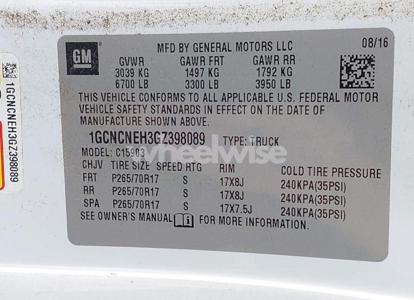 Photo 9 of 2016 Chevrolet Silverado 1500 WT (VIN 1GCNCNEH3GZ398089)