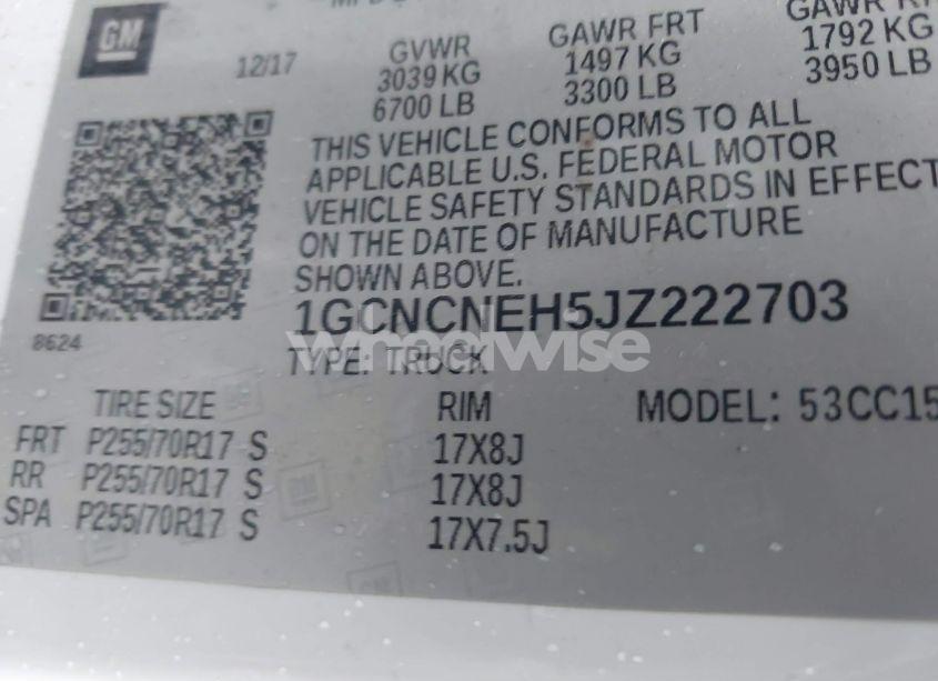 Photo 9 of 2018 Chevrolet Silverado 1500 WT (VIN 1GCNCNEH5JZ222703)