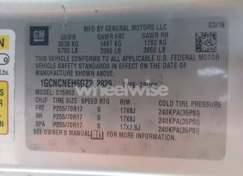 Photo 9 of 2016 Chevrolet Silverado 1500 WT (VIN 1GCNCNEH6GZ262829)