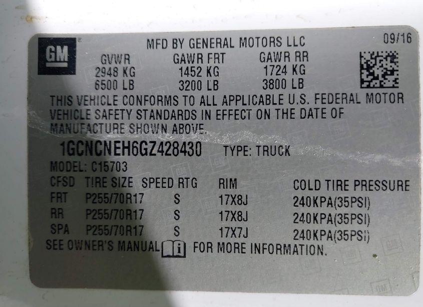 Photo 9 of 2016 Chevrolet Silverado 1500 WT (VIN 1GCNCNEH6GZ428430)