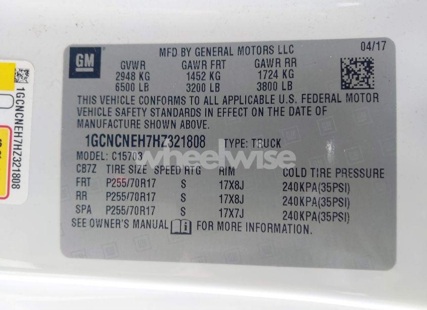 Photo 8 of 2017 Chevrolet Silverado 1500 WT (VIN 1GCNCNEH7HZ321808)