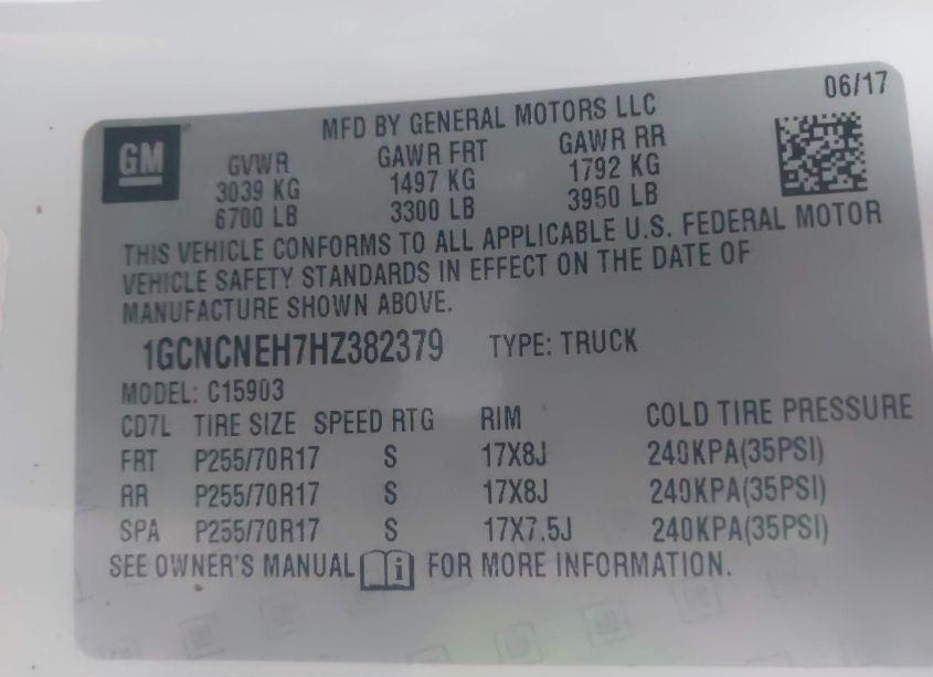 Photo 9 of 2017 Chevrolet Silverado 1500 WT (VIN 1GCNCNEH7HZ382379)