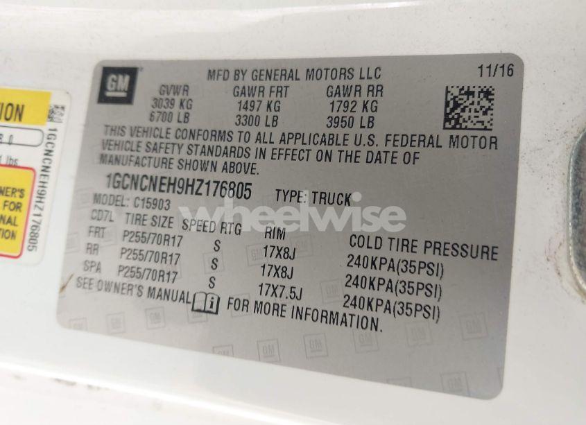 Photo 9 of 2017 Chevrolet Silverado 1500 WT (VIN 1GCNCNEH9HZ176805)