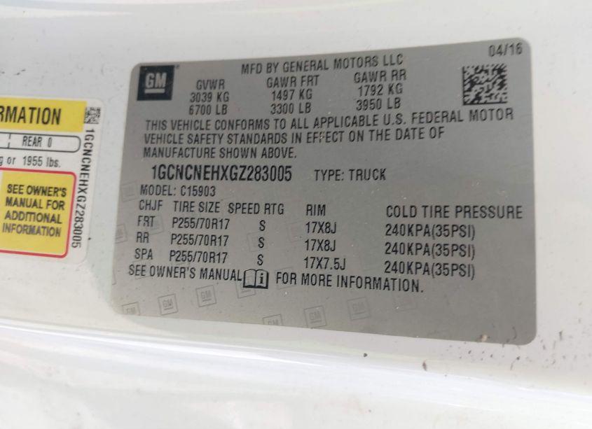 Photo 9 of 2016 Chevrolet Silverado 1500 WT (VIN 1GCNCNEHXGZ283005)