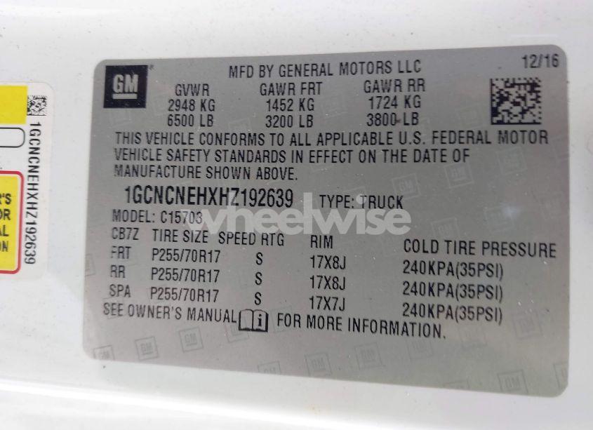 Photo 9 of 2017 Chevrolet Silverado 1500 WT (VIN 1GCNCNEHXHZ192639)