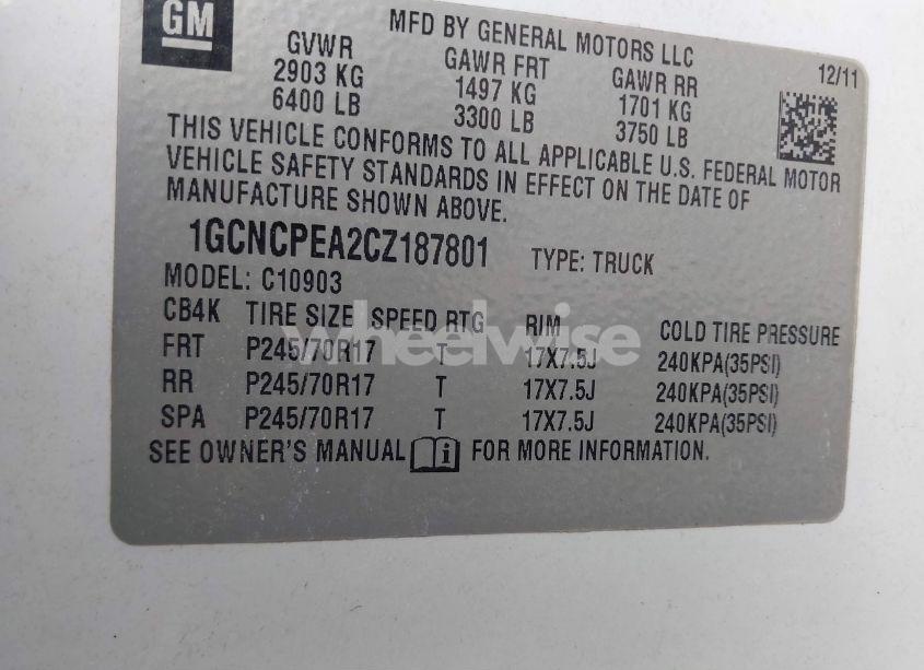 Photo 9 of 2012 Chevrolet Silverado 1500 WORK TRUCK (VIN 1GCNCPEA2CZ187801)