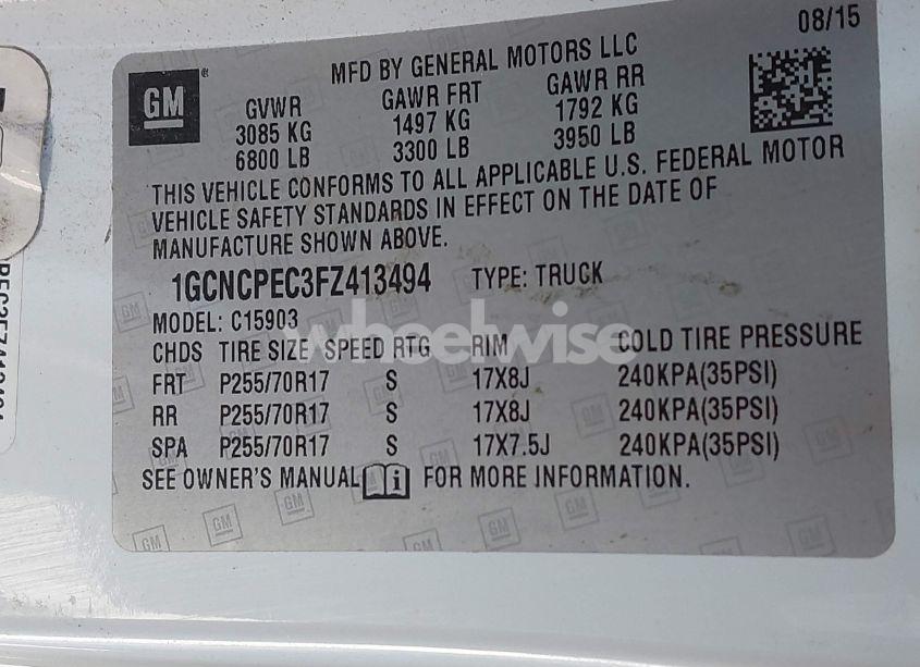 Photo 9 of 2015 Chevrolet Silverado 1500 WT (VIN 1GCNCPEC3FZ413494)