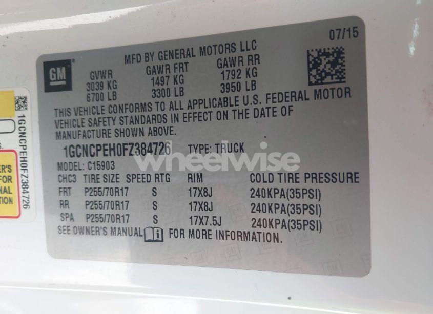 Photo 9 of 2015 Chevrolet Silverado 1500 WT (VIN 1GCNCPEH0FZ384726)