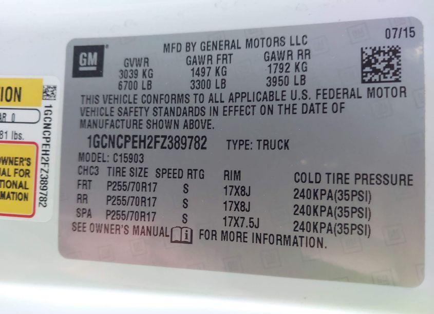 Photo 9 of 2015 Chevrolet Silverado 1500 WT (VIN 1GCNCPEH2FZ389782)