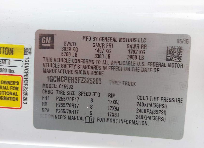 Photo 9 of 2015 Chevrolet Silverado 1500 WT (VIN 1GCNCPEH3FZ325203)