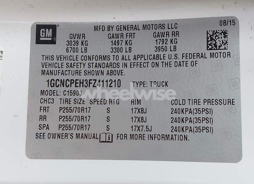 Photo 9 of 2015 Chevrolet Silverado 1500 WT (VIN 1GCNCPEH3FZ411210)