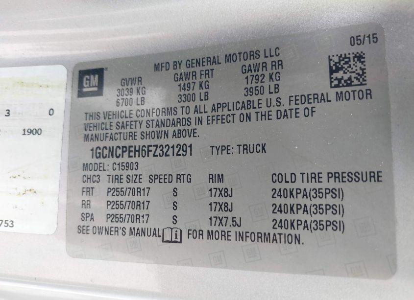 Photo 9 of 2015 Chevrolet Silverado 1500 WT (VIN 1GCNCPEH6FZ321291)