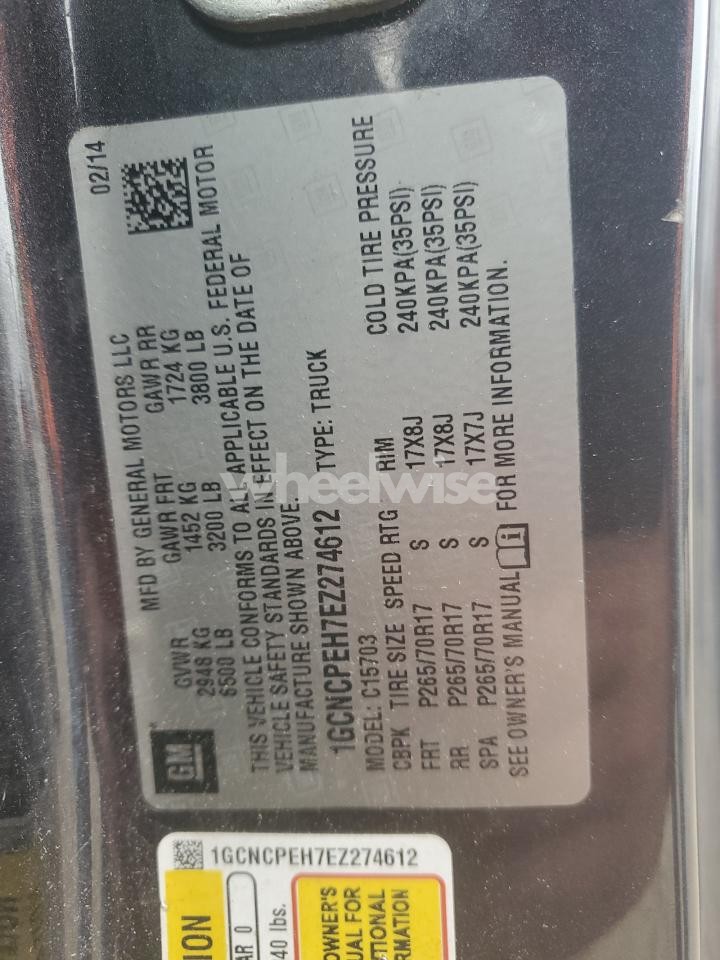 Photo 12 of 2014 CHEVROLET SILVERADO C1500 (VIN 1GCNCPEH7EZ274612)