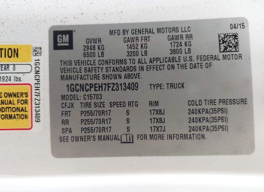 Photo 9 of 2015 Chevrolet Silverado 1500 WT (VIN 1GCNCPEH7FZ313409)