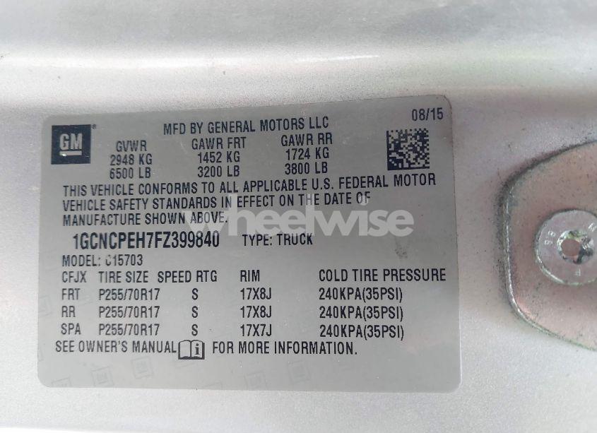 Photo 9 of 2015 Chevrolet Silverado 1500 WT (VIN 1GCNCPEH7FZ399840)