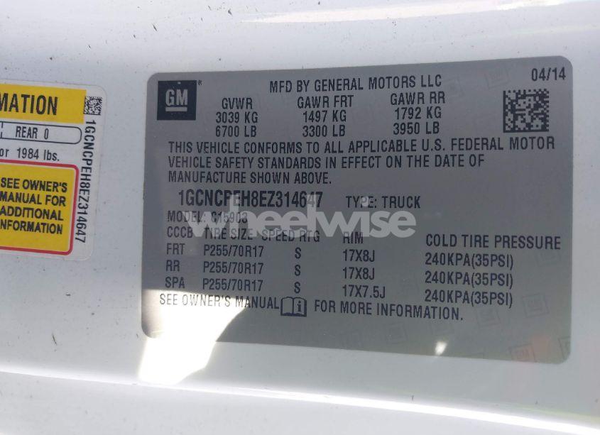 Photo 9 of 2014 Chevrolet Silverado 1500 WORK TRUCK 1WT (VIN 1GCNCPEH8EZ314647)