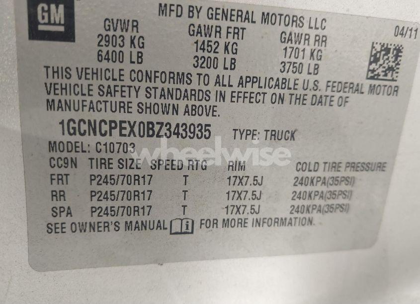 Photo 9 of 2011 Chevrolet Silverado 1500 WORK TRUCK (VIN 1GCNCPEX0BZ343935)