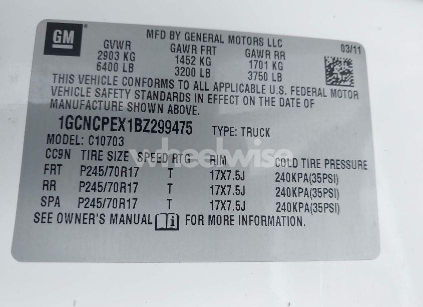 Photo 9 of 2011 Chevrolet Silverado 1500 WORK TRUCK (VIN 1GCNCPEX1BZ299475)