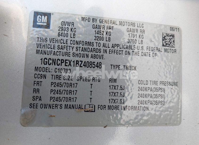 Photo 9 of 2011 Chevrolet Silverado 1500 WORK TRUCK (VIN 1GCNCPEX1BZ408548)