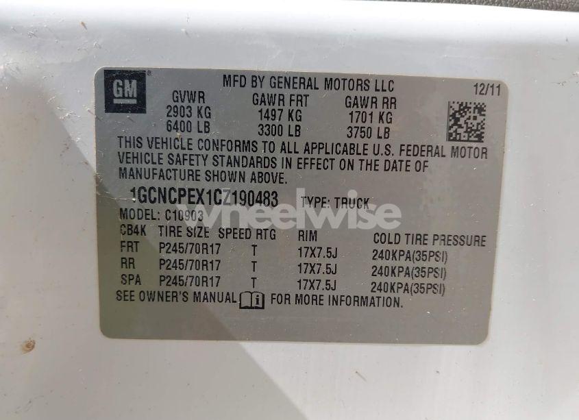 Photo 9 of 2012 Chevrolet Silverado 1500 WORK TRUCK (VIN 1GCNCPEX1CZ190483)