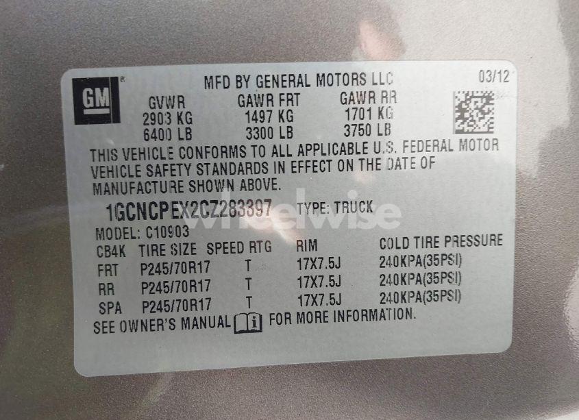 Photo 9 of 2012 Chevrolet Silverado 1500 WORK TRUCK (VIN 1GCNCPEX2CZ283397)